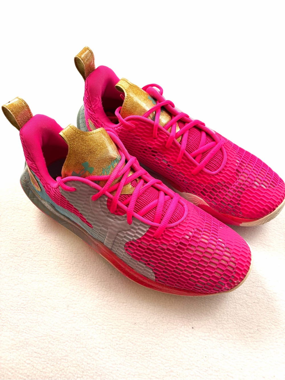 Under Armour Curry 3Z7 Pink Gray Gold Basketball Athletic Shoes US M10.5/W12
